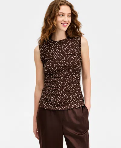 Bar Iii Women's Dot Print Mesh Top, Macy's Exclusive In Brown