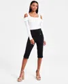 Bar Iii Women's Double-zip Ponte-knit Capri Pants, Exclusively At Macy's In Deep Black