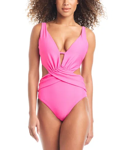 Bar Iii Women's Draped Monokini Swimsuit, Created For Macy's In Candy Kiss