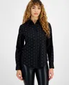 Bar Iii Women's Embellished Button-front Shirt, Created For Macy's In Black