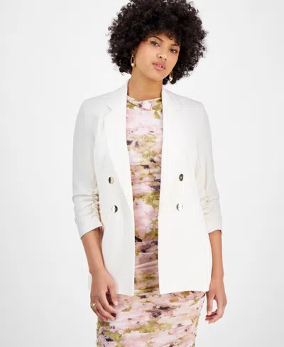 Bar Iii Women's Faux Double-breasted Scrunch-sleeve Blazer, Exclusively At Macy's In Bar White