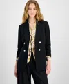 Bar Iii Women's Faux Double-breasted Scrunch-sleeve Blazer, Exclusively At Macy's In Black
