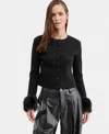Bar Iii Women's Faux-fur-trim Cardigan, Macy's Exclusive In Black