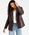 Bar Iii Women's Faux-leather Double-breasted Blazer, Macy's Exclusive In Brown