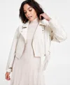 Bar Iii Women's Faux-leather Long-sleeve Moto Jacket, Exclusively At Macy's In Eggnog