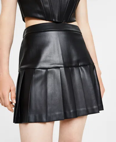 Bar Iii Women's Faux-leather Pleated Mini Skirt, Created For Macy's In Deep Black