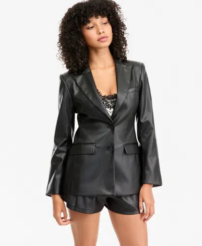 Bar Iii Women's Faux-leather Sculpted Blazer, Macy's Exclusive In Black