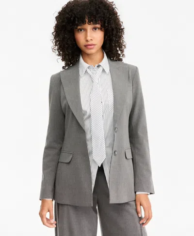 Bar Iii Women's Faux-leather Sculpted Blazer, Macy's Exclusive In Gray