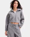 Bar Iii Women's Felt Cropped Hoodie, Macy's Exclusive In Gray