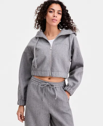 Bar Iii Women's Felt Cropped Hoodie, Macy's Exclusive In Gray