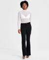Bar Iii Womens Solid Ponte Flared Pants In Deep Black
