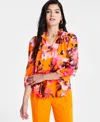 BAR III WOMEN'S FLORAL 3/4-SLEEVE TOP, CREATED FOR MACY'S