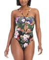 Bar Iii Women's Floral-banded Keyhole One-piece Swimsuit, Created For Macy's In Multi