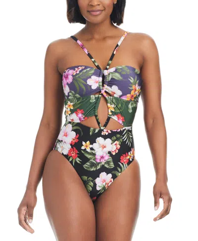 Bar Iii Women's Floral-banded Keyhole One-piece Swimsuit, Created For Macy's In Multi