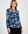 Bar Iii Women's Floral-print Tie-neck Blouse, Exclusively At Macy's In Cadet Dusk Multi