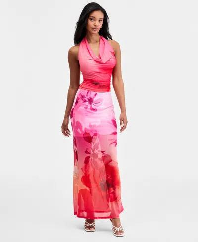 Bar Iii Women's Floral-print Mesh Maxi Skirt, Macy's Exclusive In Multi