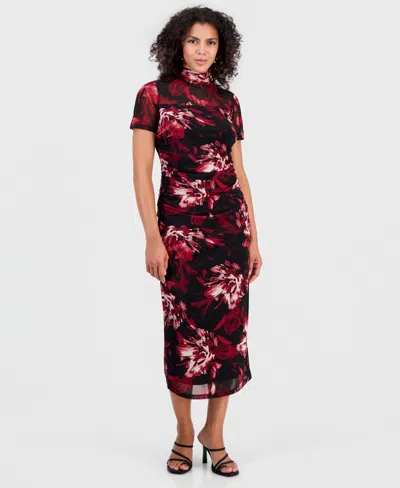 Bar Iii Women's Floral-print Short-sleeve Mesh Dress, Macy's Exclusive In Yellow