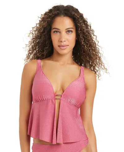 Bar Iii Women's Fly Away Deep V-neck Tankini Top, Macy's Exclusive In Electric Guava