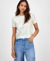 Bar Iii Women's Foiled Short-sleeve Sweater, Macy's Exclusive In Metallic