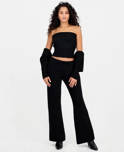 Bar Iii Women's Foldover Waist Wide-leg Pull-on Knit Pants, Macy's Exclusive In Multi