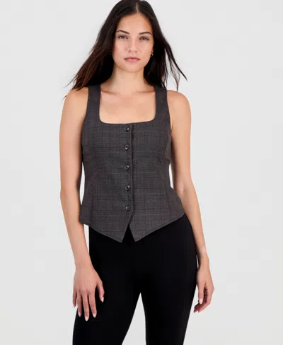 Bar Iii Women's Glen Plaid Vest Top, Macy's Exclusive In Gray