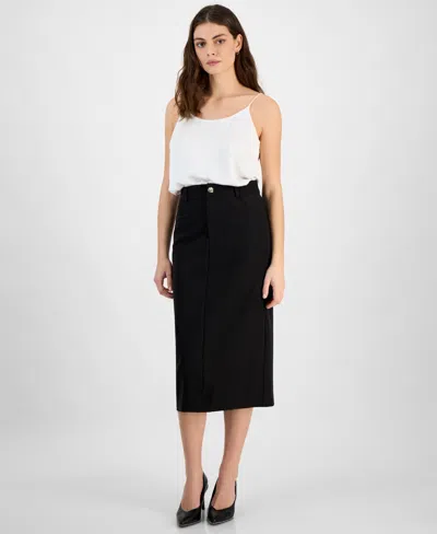 Bar Iii Women's Gold-tone-button Slit-back Midi Skirt, Exclusively At Macy's In Black