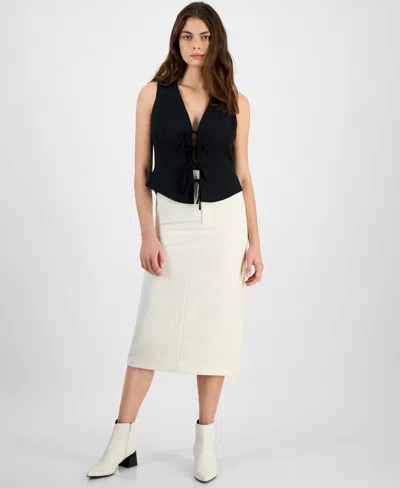 Bar Iii Women's Gold-tone-button Slit-back Midi Skirt, Exclusively At Macy's In Black