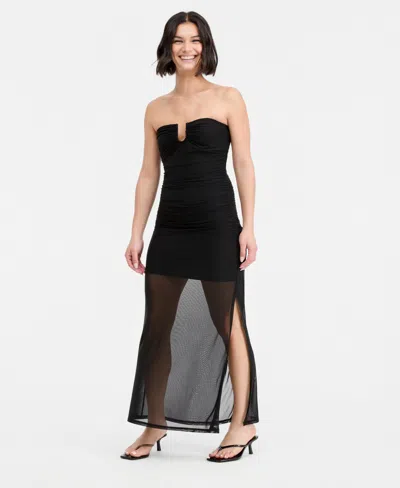 Bar Iii Women's Hardware-trim Strapless Ruched Dress, Macy's Exclusive In Black