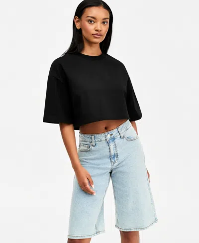 Bar Iii Women's Heavyweight Cropped Cotton T-shirt In Black