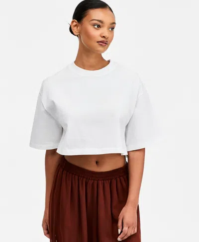 Bar Iii Women's Heavyweight Cropped Cotton T-shirt In White