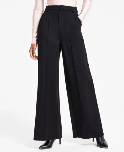 Bar Iii Women's High-leg Wide-leg Seamed Ponte Pants, Regular & Petite, Created For Macy's In Deep Black
