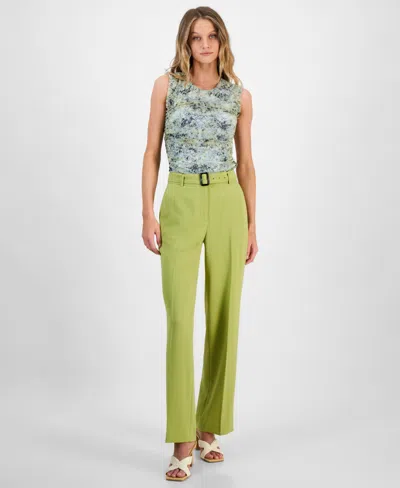 Bar Iii Women's High Rise Belted Wide Leg Pants, Exclusively At Macy's In Tranquil Green