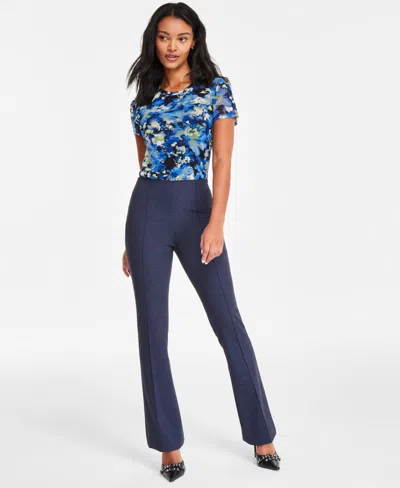 Bar Iii Women's High-rise Compression-denim Flare Pants, Exclusively At Macy's In Mid Blue