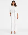 Bar Iii Plus Size Scrunch-sleeve Linen-blend Open-front Blazer, Created For Macy's In Blanc