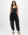 Bar Iii Women's High Rise Sheer Harem Pants, Exclusively At Macy's In Black