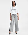 Bar Iii Women's High-rise Side-stripe Wide-leg Jeans, Macy's Exclusive In Gray