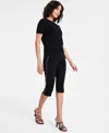 Bar Iii Women's High-rise Side-zipper Ponte Capri Pants, Exclusively At Macy's In Deep Black