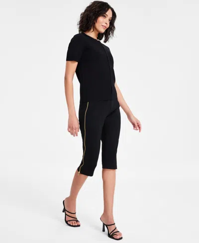 Bar Iii Women's High-rise Side-zipper Ponte Capri Pants, Exclusively At Macy's In Deep Black
