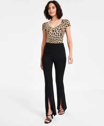 Bar Iii Women's High-rise Slit-flare-leg Ponte Pants, Exclusively At Macy's In Deep Black