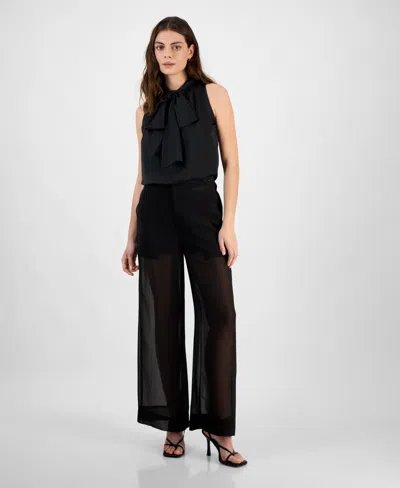 Bar Iii Women's High-rise Wide-leg Sheer Pants, Exclusively At Macy's In Deep Black