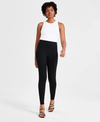 Bar Iii Women's High-waist Seamed Ponte-knit Leggings, Created For Macy's In Deep Black