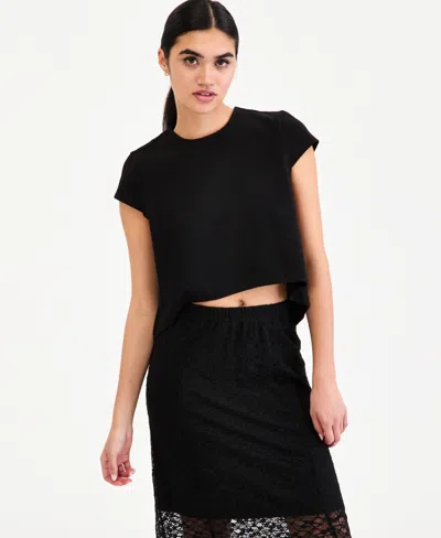 Bar Iii Women's High-low Cotton Cap-sleeve Top, Macy's Exclusive In Black
