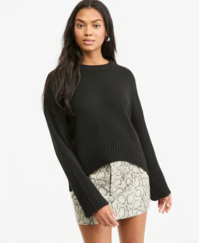 Bar Iii Women's High-low Crewneck Long-sleeve Sweater, Macy's Exclusive In Black