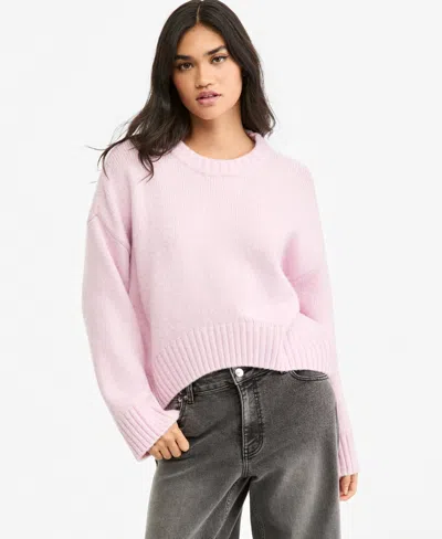 Bar Iii Women's High-low Crewneck Long-sleeve Sweater, Macy's Exclusive In Pink