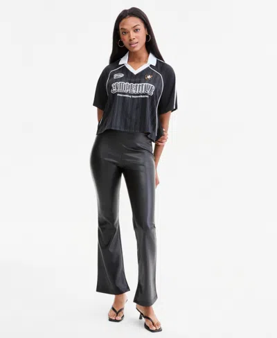 Bar Iii Women's High-rise Faux Leather Flare-leg Ankle Pants, Macy's Exclusive In Black