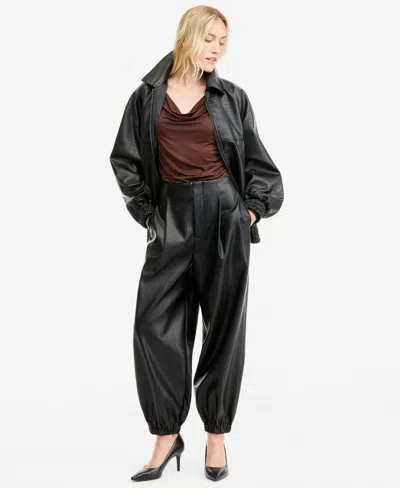 Bar Iii Women's High-rise Pleated Faux Leather Pants, Macy's Exclusive In Multi