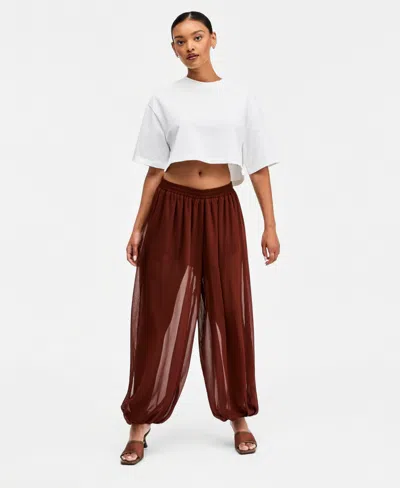 Bar Iii Women's High-rise Sheer Balloon Pants, Macy's Exclusive In Black