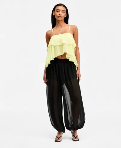 Bar Iii Women's High-rise Sheer Balloon Pants, Macy's Exclusive In Black