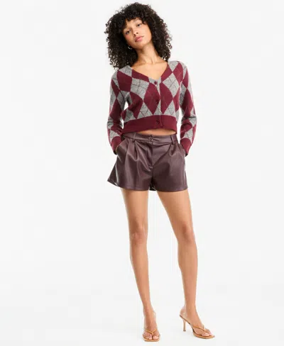 Bar Iii Women's High-waisted Pleated Faux-leather Shorts, Macy's Exclusive In Burgundy