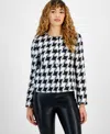 Bar Iii Women's Houndstooth Button-front Jacket, Created For Macy's In Black,bar White